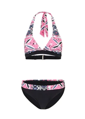 Bikini anudado al cuello (2 piezas) Negro-rosa estampado