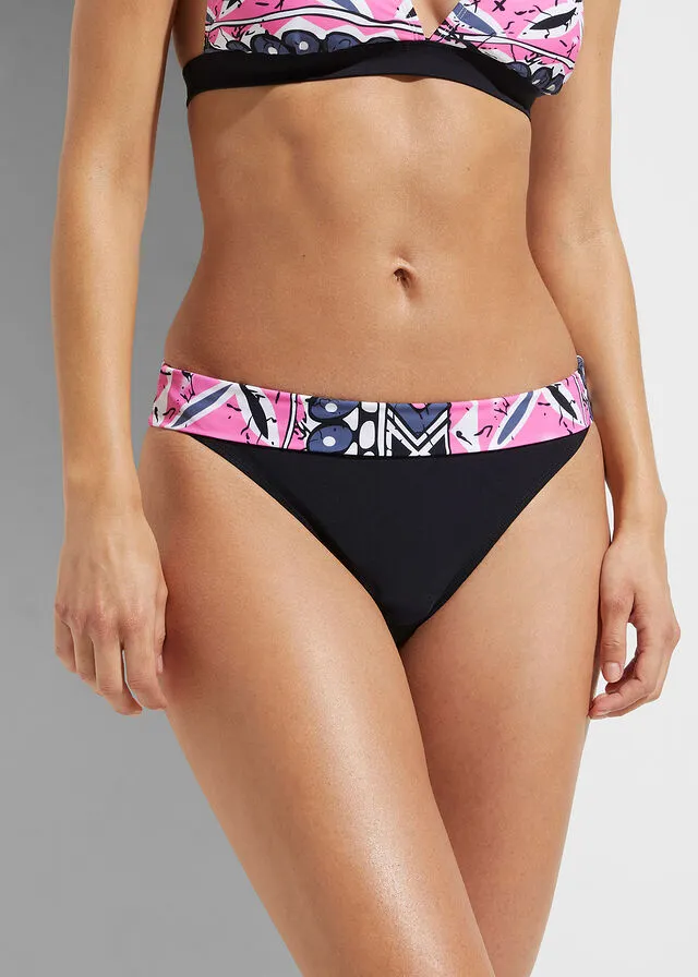 Bikini anudado al cuello (2 piezas) Negro-rosa estampado