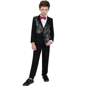 Boys Tuxedo Suit Sequins Embroidered 2-Pieces Suits Dress Blazer Pants