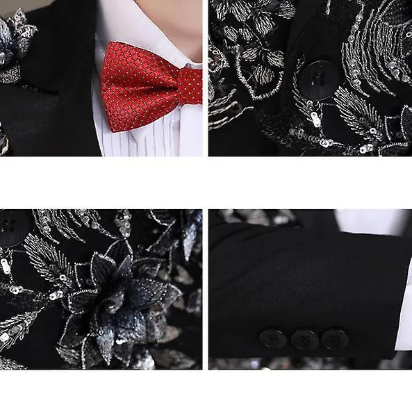 Boys Tuxedo Suit Sequins Embroidered 2-Pieces Suits Dress Blazer Pants