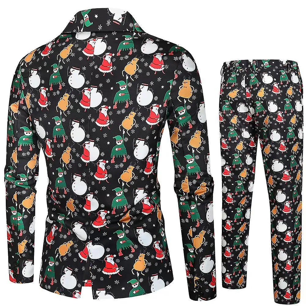 Christmas Suit For Men Printed One Button Blazer + Pants Xmas Outfit Set