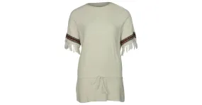 Jersey estilo túnica en algodón color crema con flecos en los puños de Tory Burch Blanco 