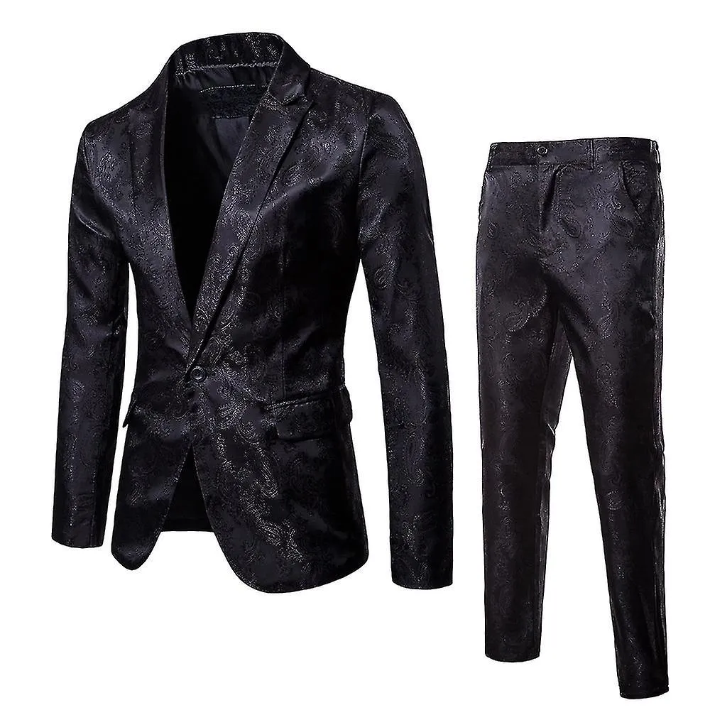 Mens 2 Piece Paisley Dress Suit One Button Party Wedding Blazer Pants Sets