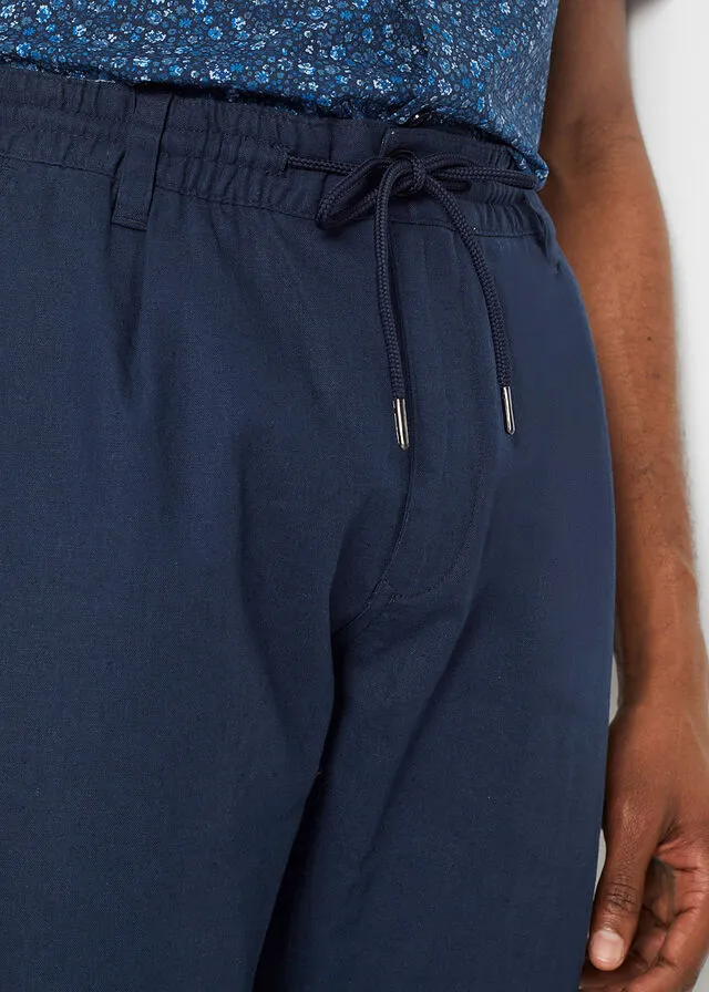 Pantalón chino de lino sin cierre de corte regular y recto Azul marino