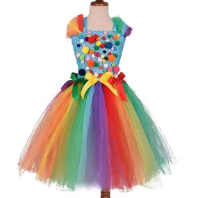 Rainbow Candy Dress Vestido largo de las niñas Tutu Dress Mesh Puffy Dress