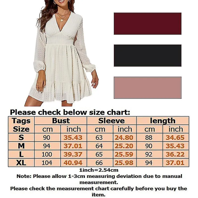 Women Casual V Neck Mini Dresses Long Sleeve Solid Color Flowy Tunic Swing Dress